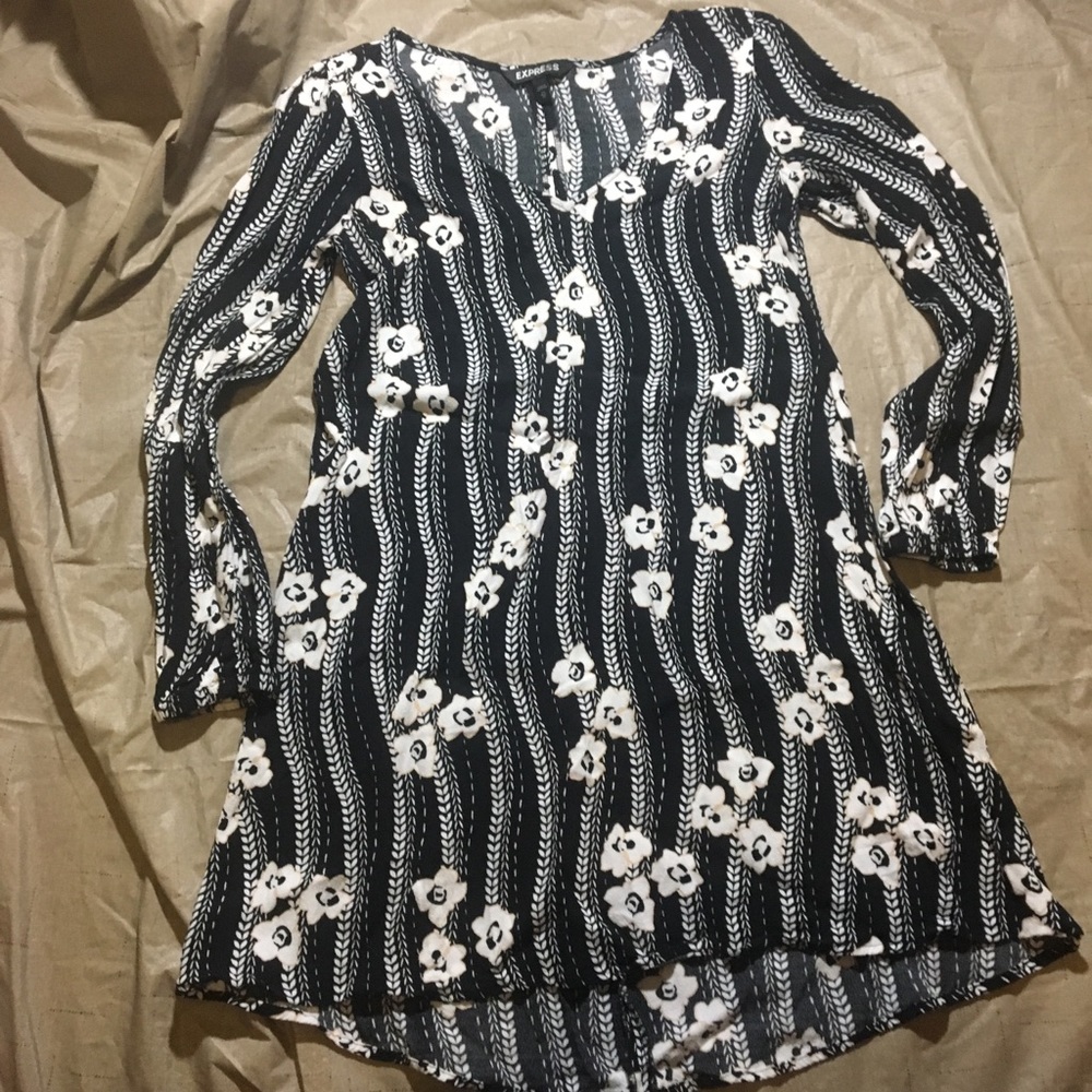Express Flowery Black and Striped Dress - Picture 4 of 5